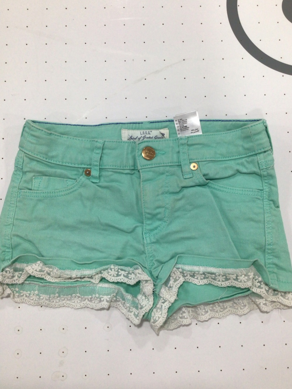 Girls' Mint Green Lace-Trim Denim Shorts by L.O.G.G.